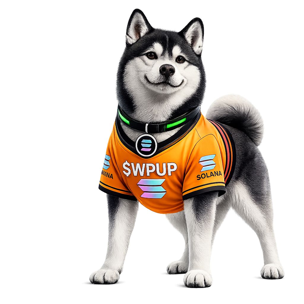 Husky in orange $WPUP soccer jersey — The Captain